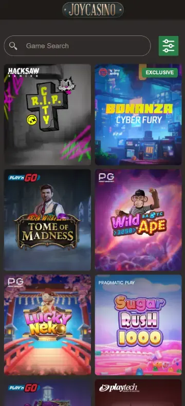 ジョイカジノ スロットページ（モバイルビュー）