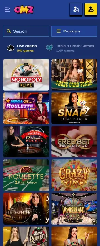 オーマイジノ ライブカジノページ（モバイルビュー）