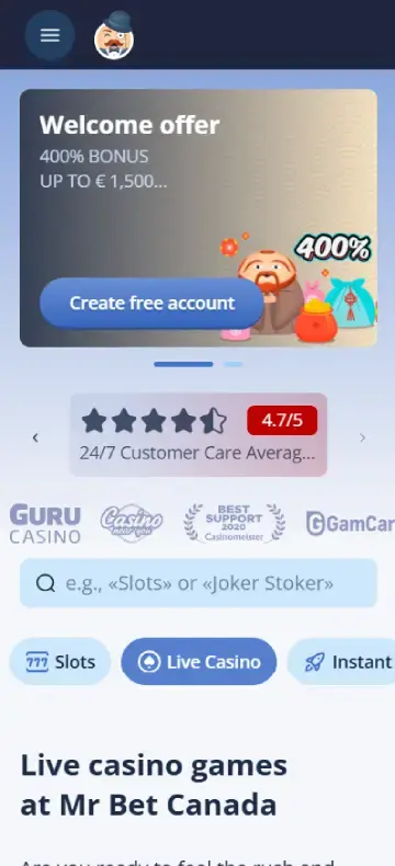 ミスター・ベット カジノページ（モバイルビュー）