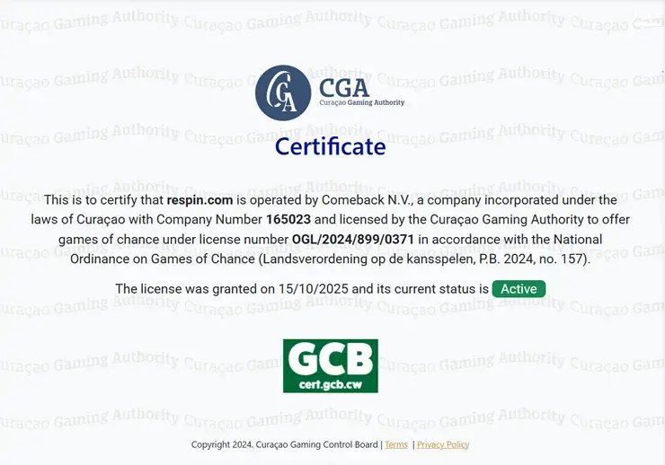 リスピンカジノのライセンス